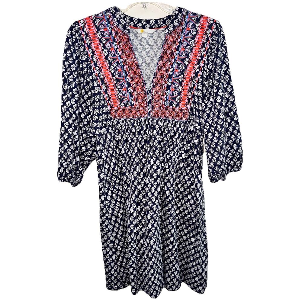 Boden Embroidered Bohemian Prairie Dress Floral Print Cotton Blend Sz 4 L